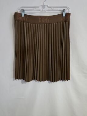 DKNY Women's Pleated Satin Midi Skirt in Brown